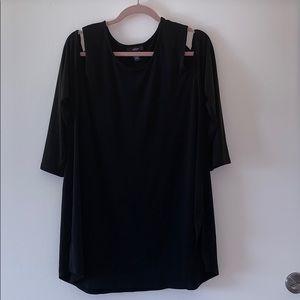 Alfani Blk Tunic Top Peekaboo shoulder long sleeve